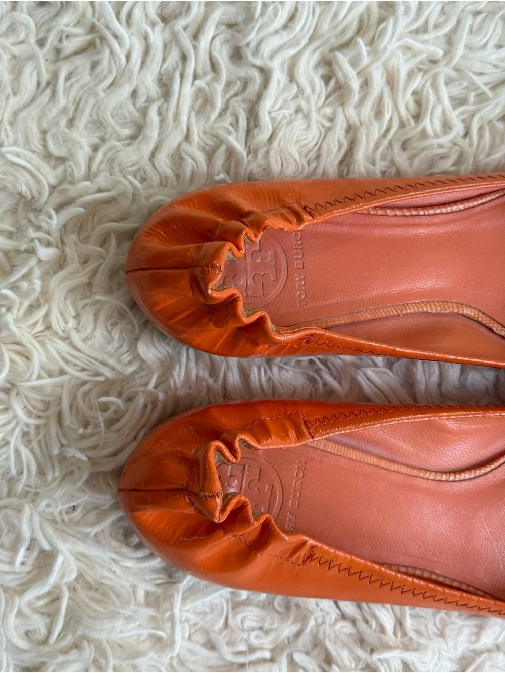 Tory Burch Reva Orange Leather Ballet Flats Size 8